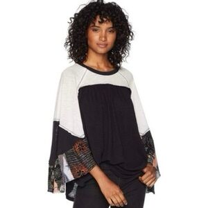 Free People We The Free Friday Fever Mixed Media Top in Black Size Small